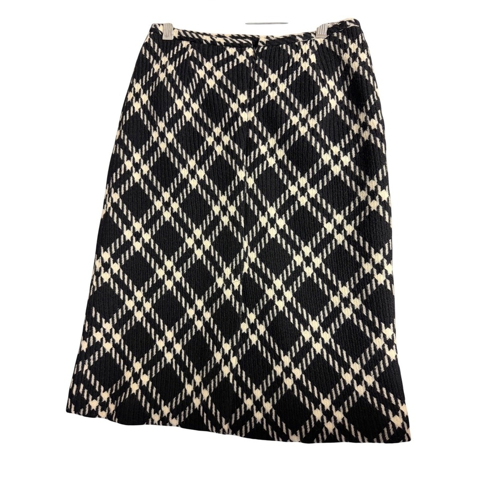 Harold's Black and White Plaid Knit A-Line Skirt  Diamond Pattern Midi Skirt